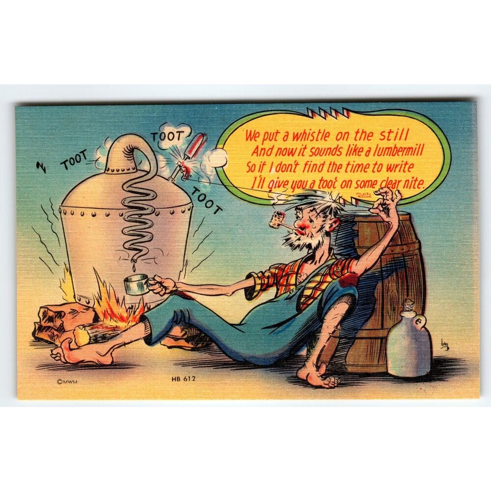 Vintage 1950s Linen Comic Postcard Whistle on the Still Humor